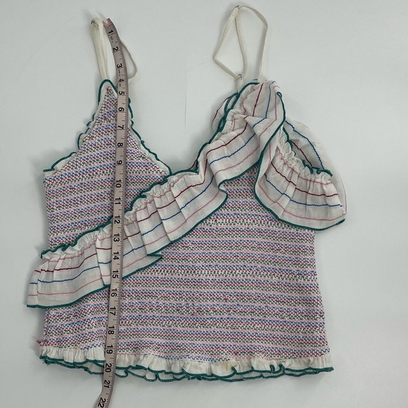 Chloe Oliver Cotton Cropped Smocked Ruffle Stripe Preppy Dreamy 90s Tank Top M - Picture 5 of 12